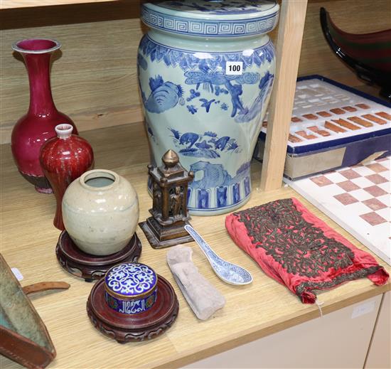 An Islamic cloisonne box, vase and other Asian wares